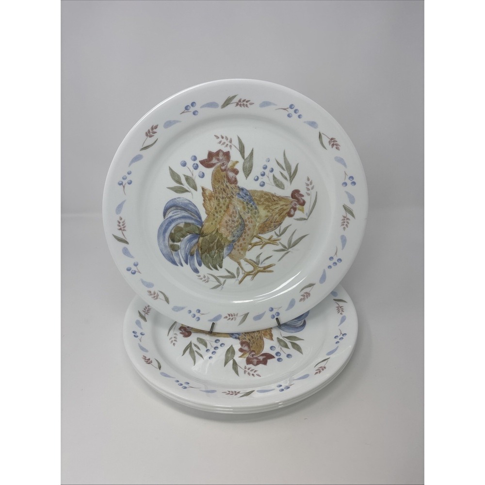 Corelle Corning Country Morning (Rooster) Dinner Plates 10.25 Vintage Set Of (4)